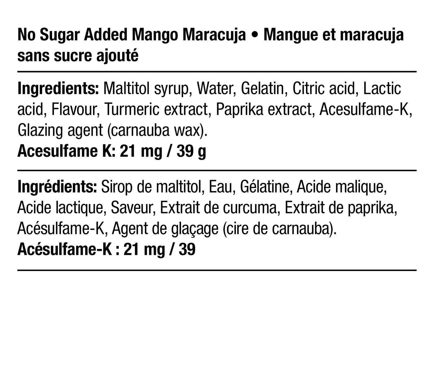 Ingredients - No Sugar Added Mango Maracuja