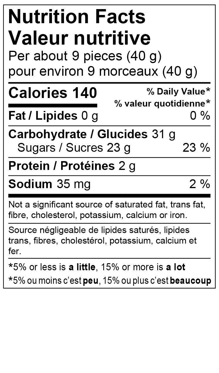 Nutrition Facts - Sour Peach Hearts