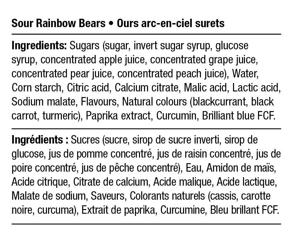Ingredients - Vegan Sour Rainbow Bears
