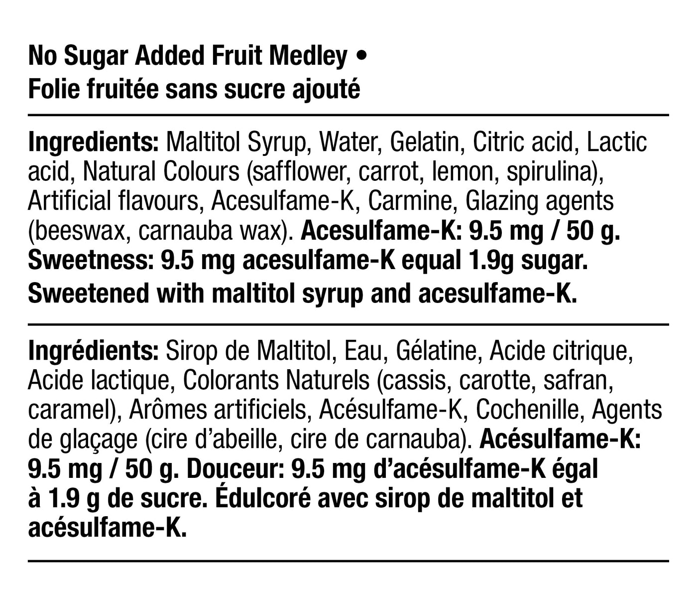 Ingredients - No Sugar Added Fruit Medley